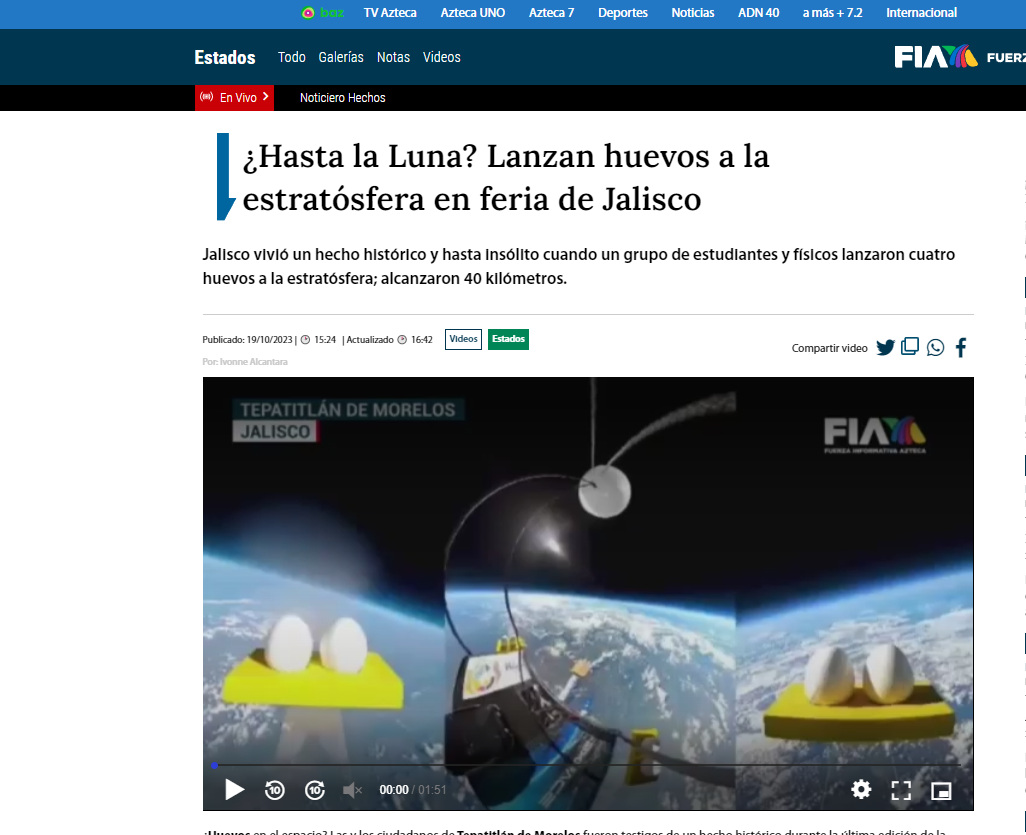 ¿Hasta la Luna? Lanzan huevos a la estratósfera en feria de Jalisco